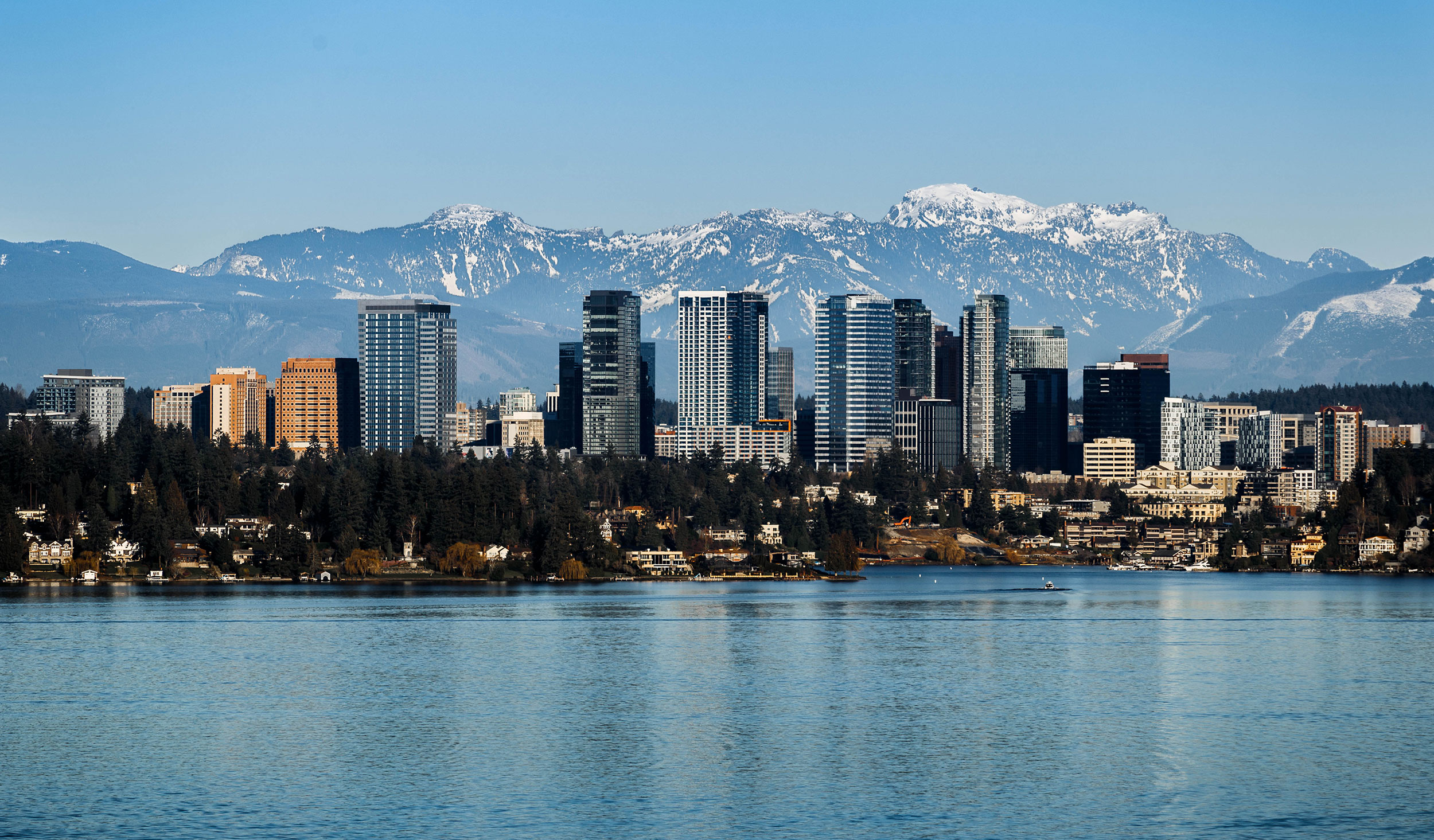 Bellevue, Washington daytime skyline view from Lake Washington