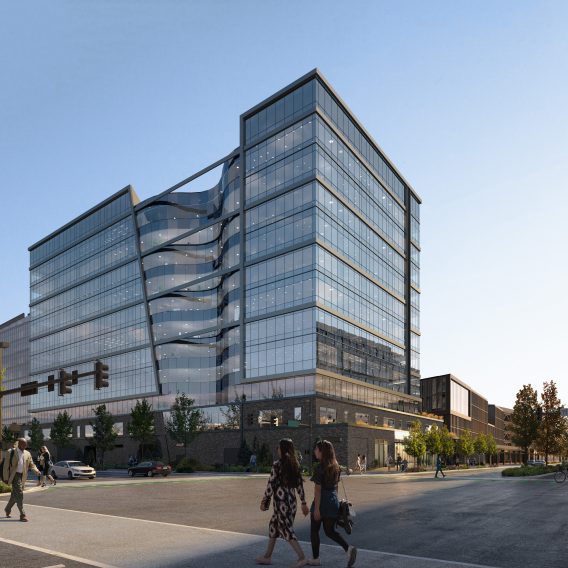 Exterior view rendering of The Spring District Block 15 in Bellevue, Washington