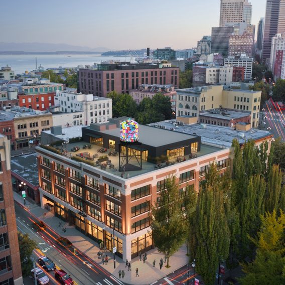 Exterior view of US Rubber Building in Seattle, Washington