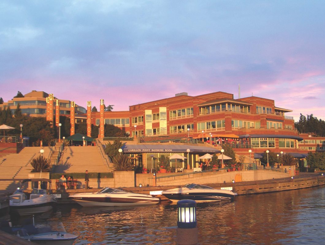 Exterior view of Carillon Point in Kirkland, Washington