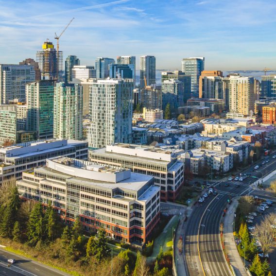 Aerial view of One Twelfth at Twelfth in Bellevue, Washington